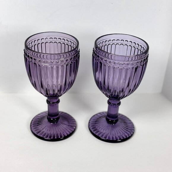 VTG Rosanna Wine Glasses 8 OZ Purple Mouth-Blown Thick Glass Fancy  2PCs - Picture 7 of 7